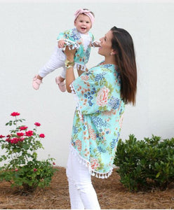 Mommy & Me Floral Mint Shawl